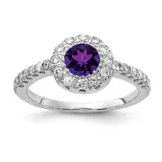 Solid 14k White Gold 5mm Simulated Amethyst AA CZ Ring