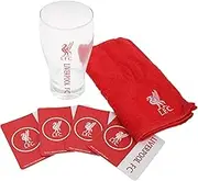 Liverpool FC Official Wordmark Mini Football Bar Set (Pint Glass, Towel & Beer Mats) (UK Size: One Size) (Red/White)
