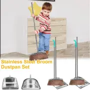 Broom and Dustpan Set with Long Handle Heavy Duty Stainless Steel Dustpan xiXUB