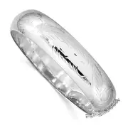 Sterling Silver Rhodium-Plated D/C 15mm Fancy Hinged Bangle Bracelet