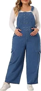 [Agnes Orinda] Plus Size Denim Overalls Pants for Women Bib Jeans Pockets Stretch Adjustable Suspenders Jumpsuit