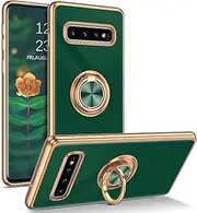 [DUEDUE] for Samsung Galaxy S10 Plus Case with Ring Holder Kickstand 360 Degree Rotation Magnetic Car Finger Soft TPU Slim Cover Full Body Protective Phone Case for Samsung S10 Plus 6.4", Dark Green