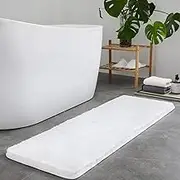 TECHMILLY Super Soft Shaggy Bathroom Runner Rugs, Absorbent Thick Non Slip Microfiber Bath Rugs, Quick Dry Machine Washable Bath Mat for Bathroom Floor, Bathtub and Shower 17"x47"