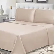 Superior 300 Thread Count Cotton Percale Sheet Set, Silky-Soft, Cooling Sheets, Bedding Basics, Breathable Sheets, 1 Elastic Deep Pocket Fitted Sheet, 1 Flat Sheet, 2 Pillowcases, Full, Tan