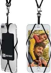 Gear Beast Cell Phone Lanyard - Universal Neck Phone Holder w/Card Pocket and Silicone Neck Strap