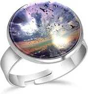 [FVQL] Stainless Steel Ring for Girls, Bird and Clouds Pattern, 1.7cm/0.67inch, Glass, glass