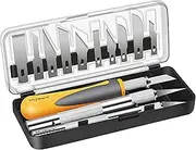 16pc Precision Craft Hobby Utility Knife Set- Sharp Scalpel Razor Knives Tool for Architecture Modeling, Scrapbooking, Felt&Wood&Leather Working- Stencil, Fine Point, Scoring, Chiseling Blades