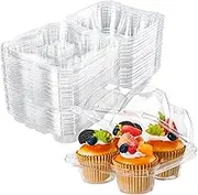 NPLUX 4 Compartment Cupcake Containers 20 Pack Cupcake Holder with Connected Airtight Lid Cupcake Boxes for 80 Cupcakes Muffins, BPA Free, Standard Size