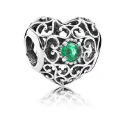 New Authentic Pandora May Signature Heart Charm Royal Green Crystal #791784NRG