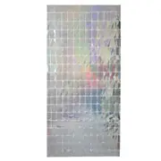 Laser Glitter Square Foil Fringe Curtain - Silver