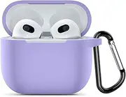 Soft Silicone AirPods 3 Case with Keychain Shockproof Protective Charging Case Cover Compatible with AirPods 3rd Generation 2021 for Men Women Wireless Charging Support, Purple
