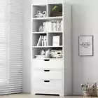Luna 1.8m Tall Shelf Cupboard Bookshelf Wardrobe with Drawers (White)