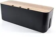 Cable Management Box, Bamboo Cover Cable Management Box, Wires Keeper Holder, Cord Organizer for Desk TV Computer USB Hub System to Cover and Hide & Power Strips & Cords (Black, Small)