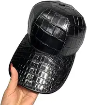 [KOehLy] Men's Cap Genuine Leather Baseball Hat Black Color Adjustable Back Strap, Black color, 58.0 cm