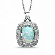 Cushion-Cut Lab-Created Opal and White Sapphire Pendant in Sterling Silver