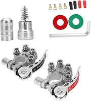 MUCKLILY 1 Set Car Battery Terminal Connector Quick Release Kit Positive Negative Terminals with Clips Wrench Brush Included for Easy Installation and Multiple Connections