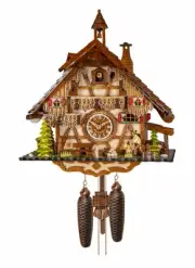 Cuckoo Clock Black Forest House with Movable Wood Chipper EN 3651/8 NEW