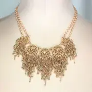 Kohl's Metal Necklace Copper-tone with Crystals and Beaded Fringe