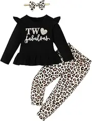 [Slanavel] Baby Girl 2nd Birthday Outfit Girl Two Years Old Birthday Outfit Toddler Girl Leopard Clothes