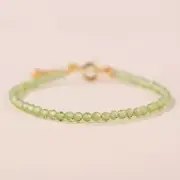 Natural Peridot Stone Dainty Bracelet 2.5mm Green Crystal Bracelet Minimalist