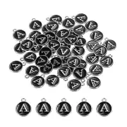 50 Pcs Alphabet A Enamel Letter Charm Enamel Initial Charm Black