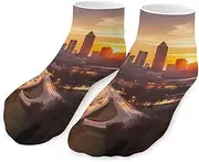 [QMNVBDS] Atlanta City Sunset Landscape Socks Ankle Length Socks Casual Short Socks for Women Men Low Cut Sports Socks Running Socks No Show Socks Ankle Socks Athletic Socks Workout Socks, Style, One