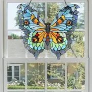 Stained Glass Tiffany Style Butterfly Design Window Panel Suncatcher 21x20in
