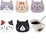 HOLADAWN 5Pcs Cat Silicone Drink Coaster Set, Non-Slip Heat-Resistant Drink Coasters for Coffee & Bar, Gifts for Cat Lovers