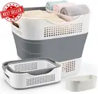 Plastic Laundry Basket Set, Collapsible Storage Laundry Hamper - Foldable Pop up