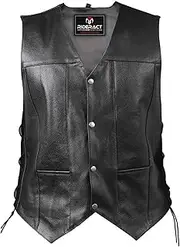 RIDERACT Mens Motorcycle Leather Vest Black Biker Vest Adjustable Waistcoat Motorbike Riding Cowhide Vest Biking Protective Gear