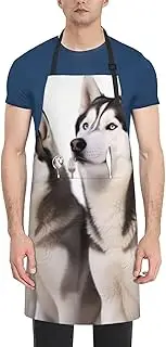 LHBWCVN Husky Dogs Apron for Adults, Waterproof Cooking Aprons with 2 Pockets, Adjustable Bib Apron for Dishwashing, Long Kitchen Apron for Women Men Work Aprons for Dog Grooming, Black