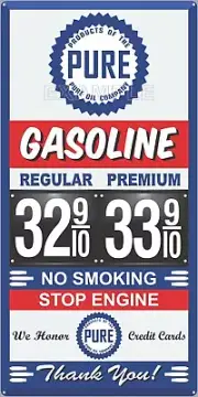 PURE OIL GAS STATION PRICE PER GALLON OLD PUMP SIGN REMAKE ALUMINUM SIZE OPTIONS