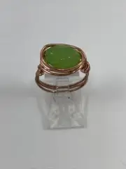 Handmade ~ Copper Wire Wrap ~ Green Glass Bead Ring ~ Size 6 #152