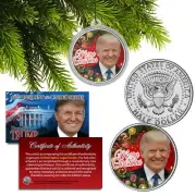 DONALD TRUMP Genuine XMAS JFK Half Dollar Coin in Christmas Ornament Tree Holder