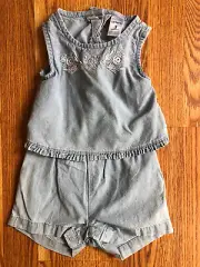 Baby Girls Romper Embroidered flowers and butterfly on top and open back size 3M