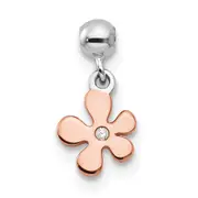 Sterling Silver Mio Memento Rhodium-Plated Rose-Tone Cz Flower Charm
