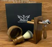 Wood 5 Piece Shaving Set | DE Safety razor & Badger Brush | Men's Gift Kit