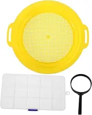 TOBBOMEY 1 Set Handheld Gold Sifting Mesh Pan for Efficient Soil Screening and Outdoor Prospecting Includes Magnifier for Fine Sifting and Enhanced Gold Extraction Portable Design