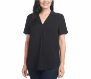 Hilary Radley Ladies' Blouse Short Sleeve V-Neck COLOR BLACK SIZE XL