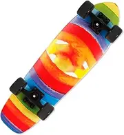Beginner Skateboard for Children, Mini Cruiser Fish Skateboard for Girls, Retro Maple Skateboard for Boys and Teenagers, Suitable for Experienced Beginners. (Color : Rainbow)