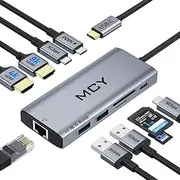 MCY Laptop Docking Station Single 8K,Dual Monitor 4K@60Hz,10 in 1 USB C Hub Ethernet,Multiple USB-C to HDMI Adapter PD100W,USB Data Port,SD/TF,Type C Dongle Dock for MacBook/Dell/HP/Surface-Grey