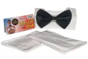 Deluxe BLACK BOW TIE WHITE CUFF & COLLAR Set Costume Bunny CHIPPENDALE STRIPPER
