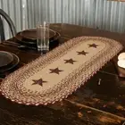 Burgundy Tan Stenciled Stars Braided Jute 13x36 Runner Primitive Rustic