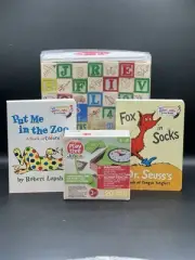 Melissa & Doug Wooden ABC/123 Block Set W/ 2 Dr. Seuss Books & Tell The Time Box