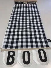 Halloween Cynthia Rowley Buffalo Plaid Black BOO Table Runner 14” x 72” NWT