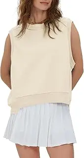 [Gacaky] Tank Top for Women Oversized Cropped Sleeveless Workout Tops Crewneck Athletic Running Pullover Sweatshirts