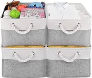 [MHIFYOY] Folding Storage Basket 4pcs, Rectangular Basket For Organizing Shelves, Closets, Nursery, Home, Office, And Gift Baskets (Grey)