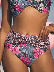 Love & Roses Blue Animal Patched Tummy Control High Waist Bikini Bottoms (AV8338) | $55