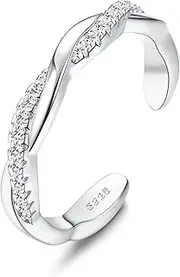 [Kakonia] 925 Sterling Silver Toe Rings for Women Adjustable 14K White Gold Plated Flower Cz Snake Twist Opal Band Rings Summer Beach Open Toe Rings Foot Jewelry
