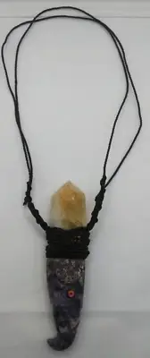 Peruvian necklace woven in macrame thread and natural stone condor head design